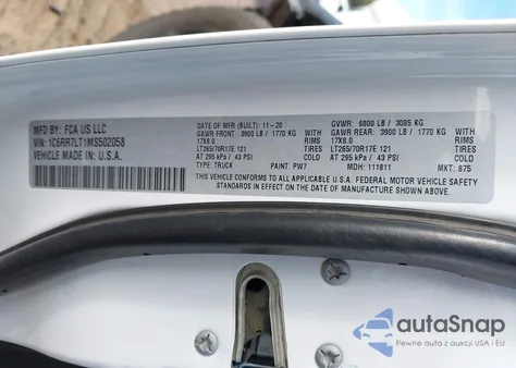 2021 Ram 1500 Classic Warlock 4X4 5'7 Box z USA, uszkodzony, nr VIN 1C6RR7LT1MS502058